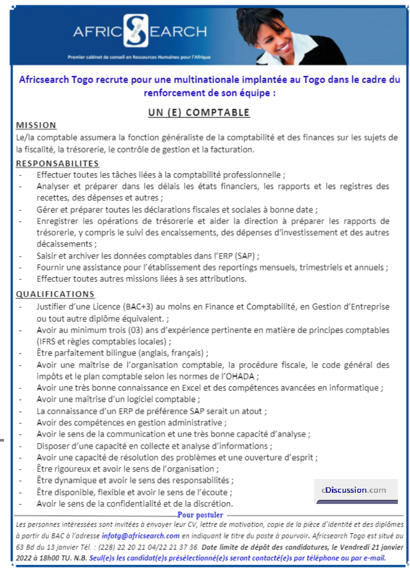 Africsearch Togo Recrute Comptable Concoursn