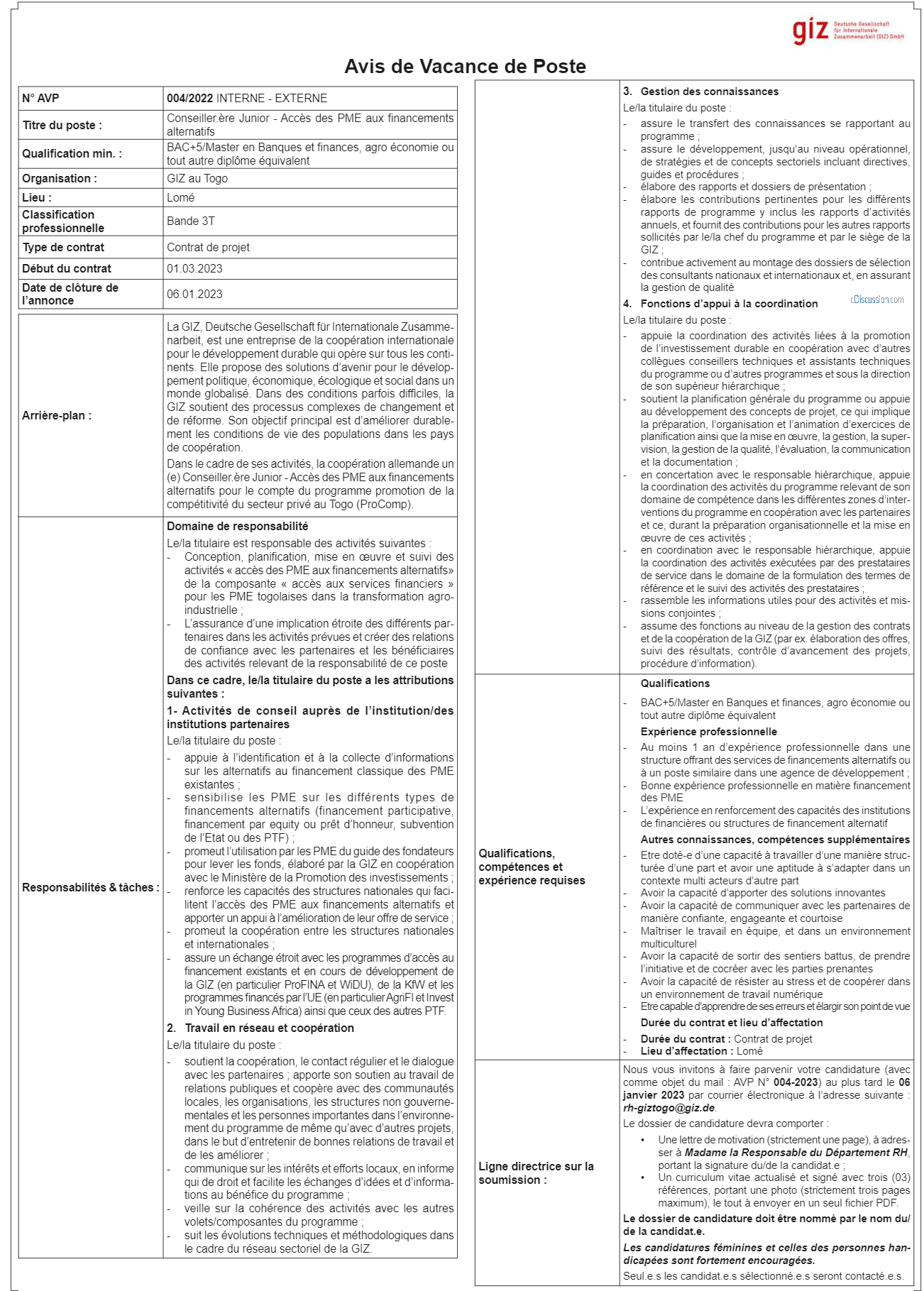 Giz Recrute Conseiller Re Junior Acc S Des Pme Aux Financements