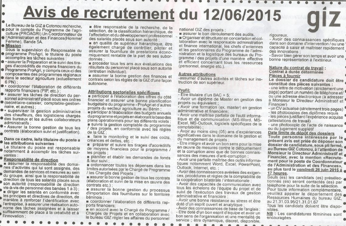 Offre d'emploi