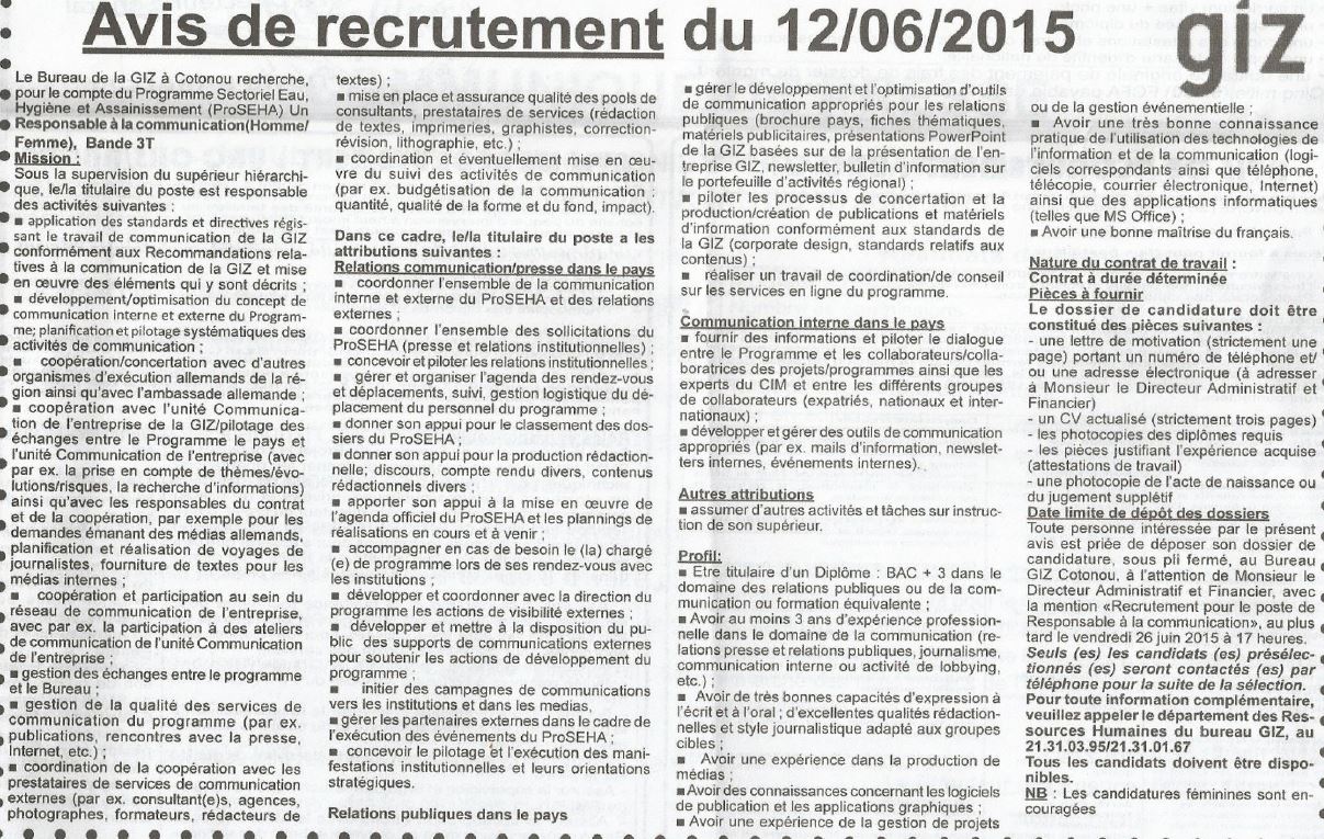 Offre d'emploi