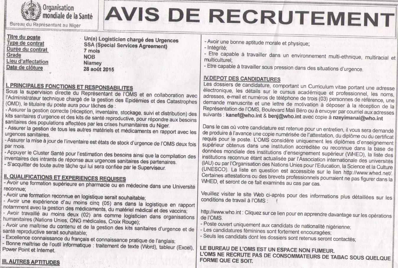 Offre d'emploi