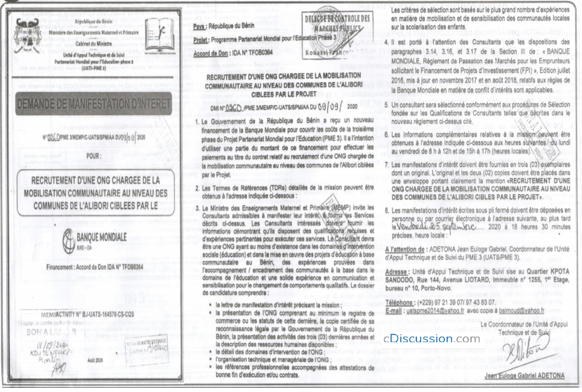 Recrutement 01 Ong Chargee De La Mobilisation Communautaire Au Niveau Des Communes De L Alibori Ciblees Par Le Projet Blog Afriquemonde