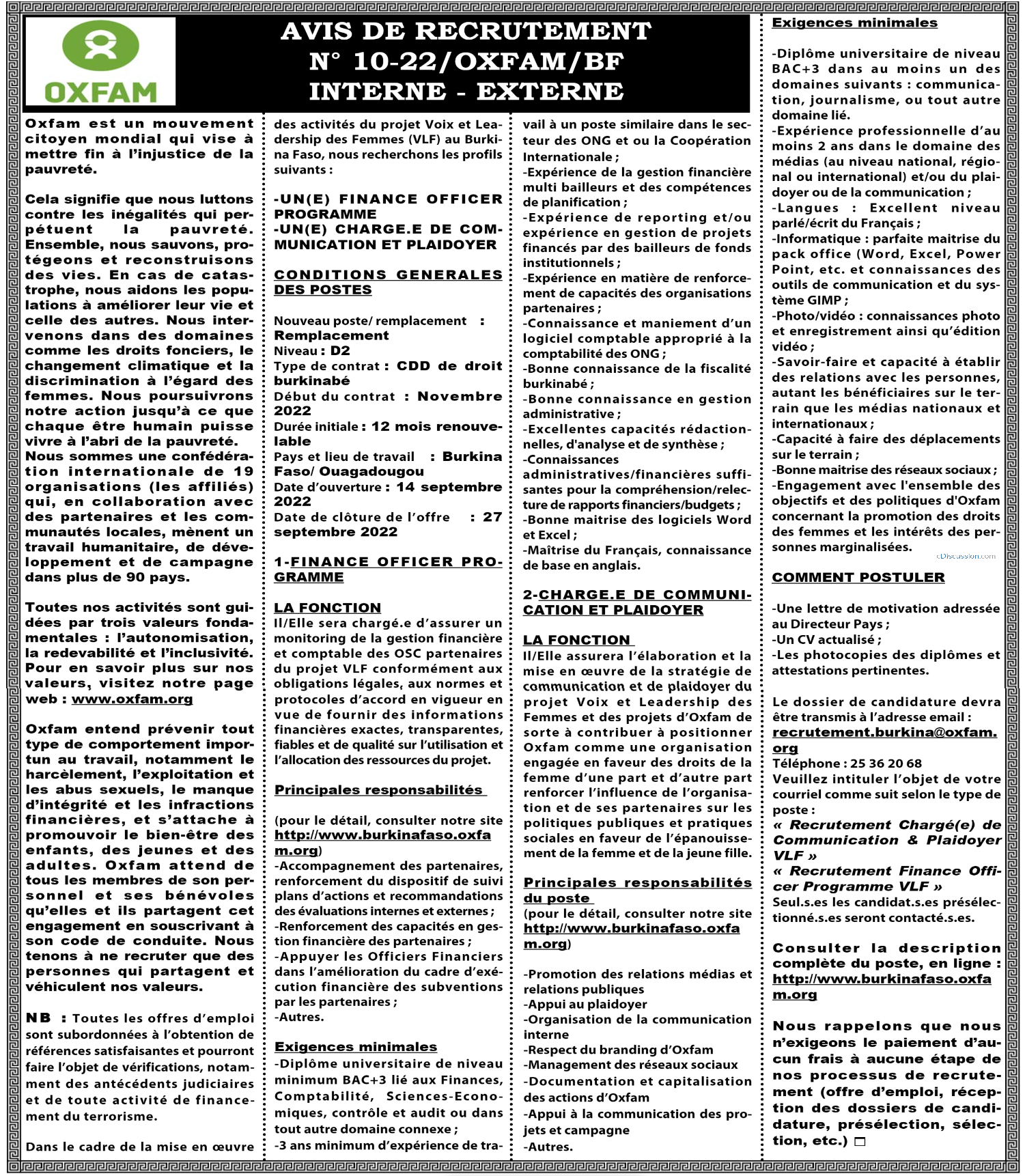 OXFAM Recrute 01 Finance Officer Programme Concoursn